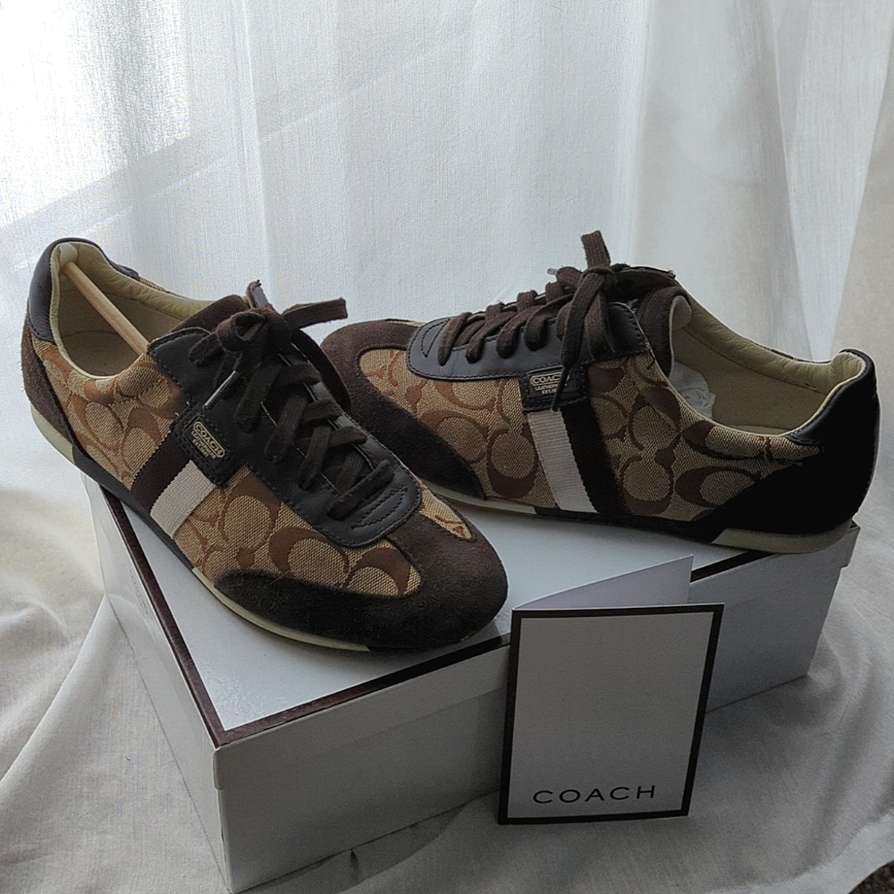 Coach New York Brown Suede Signature Print Joss Sneakers, Sz 8
